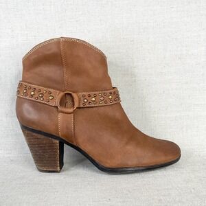 Sofft‎ Boots Women 9.5M Booties Shoes Brown Leather Studded Harness Heel Western
